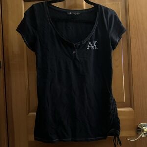 Armani Exchange Black, Scoop Neck Cotton Logo T-Shirt Short Sleeve Size S